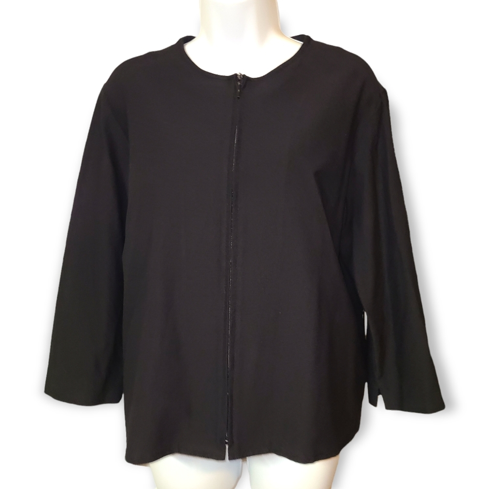 Eileen Fisher 3/4 sleeve front zipper closure black jacket